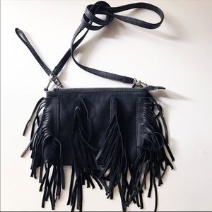True Religion Sasha Black Fringe Small Crossbody